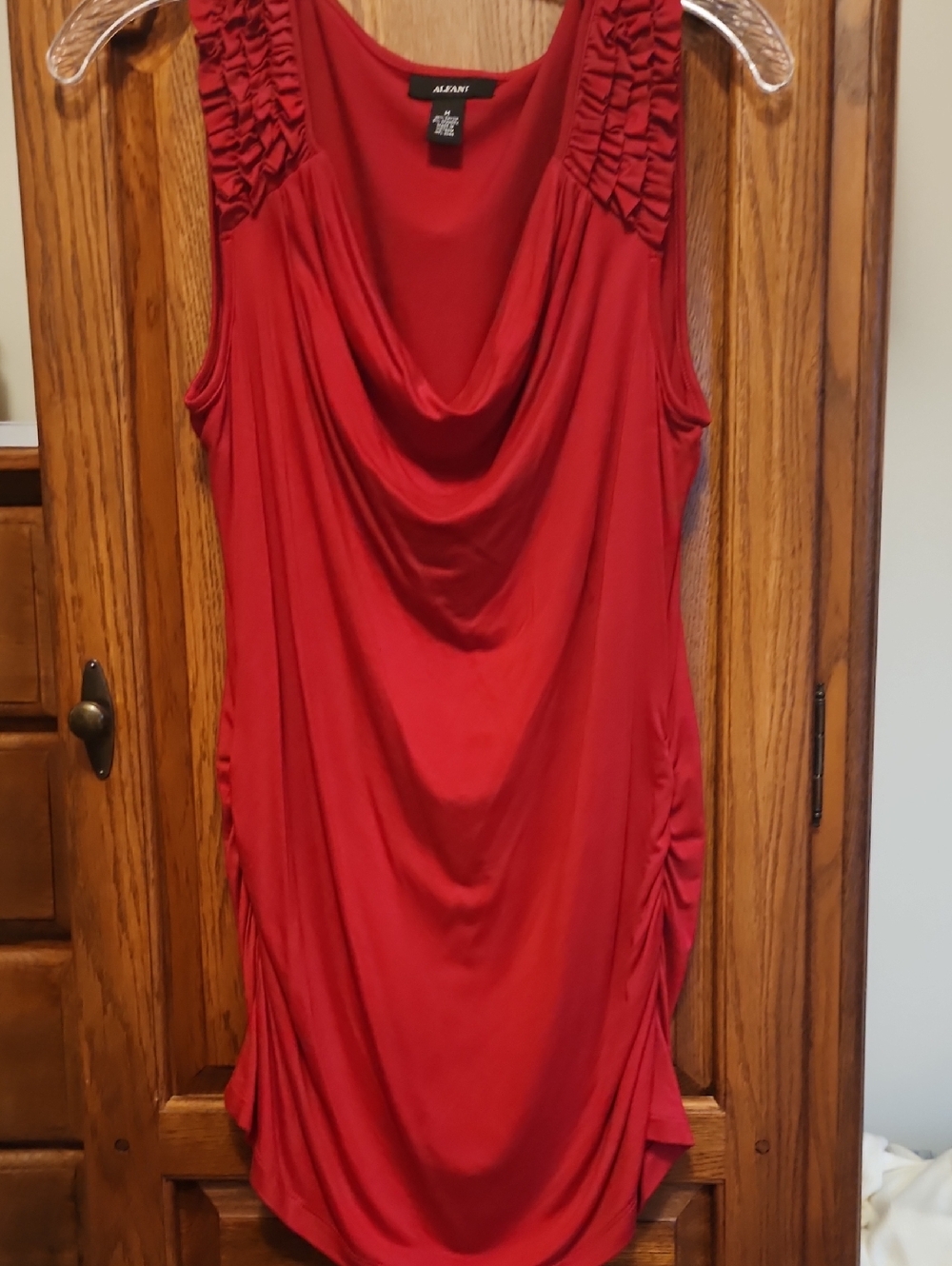 Alfani Red Sleeveless Drape-Neck Midi Dress